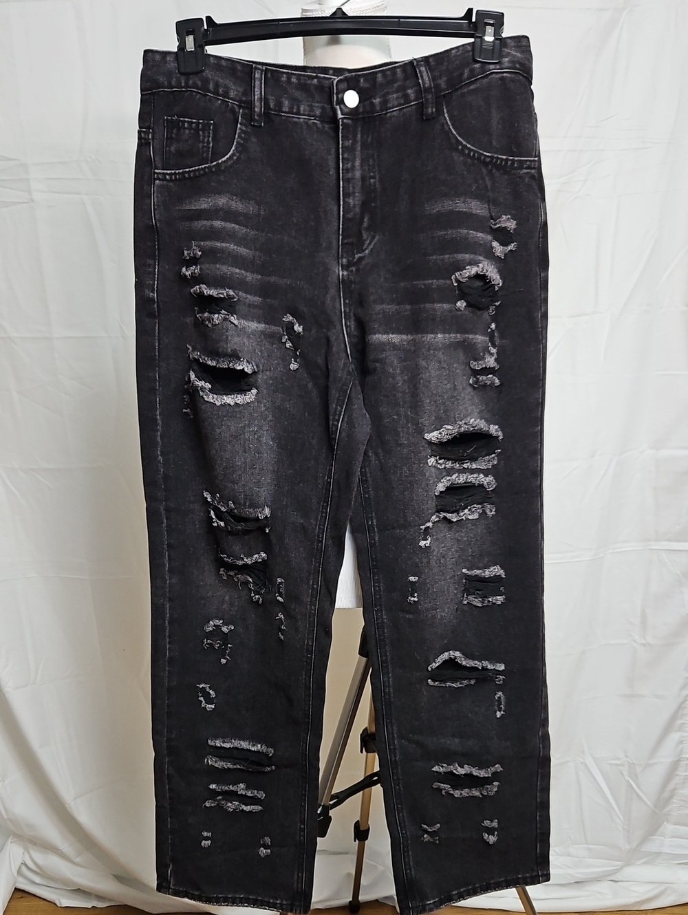Black Ripped Boyfriend Jeans - Casual Distressed Style
